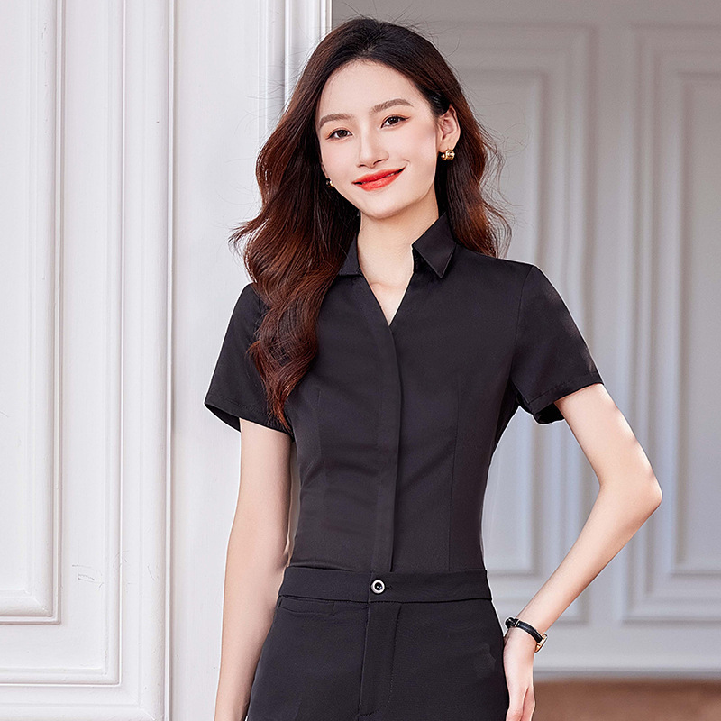 Professional V-neck Shirt Women's Short-sleeved Work Clothes Suit Pants suit Temperament Summer Workwear High-end Half-sleeved Shirt Inch