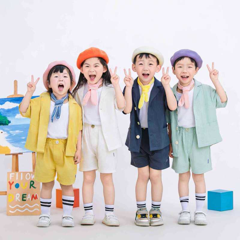 Cotton and Linen Small Suit Sets for Boys and Girls, Performance Costumes for Kindergarten, Camping Style Graduation Photo Outfits, Choir Uniforms Cotton and Linen Small Suit Sets for Boys and Girls, Performance Costumes for Kindergarten, Camping Style Graduation Photo Outfits, Choir Uniforms