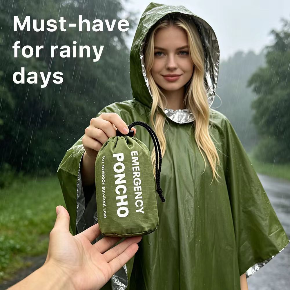 Outdoor Emergency Raincoat for Camping, Wilderness Hypothermia Insulation, Survival Emergency Raincoat, Thermal Gear, Survival Emergency Raincoat