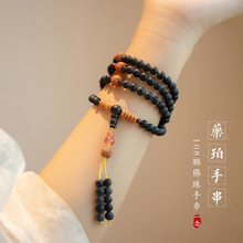 空释 天然药珀佛珠手串男女南红玛瑙108颗菩提子念珠手链