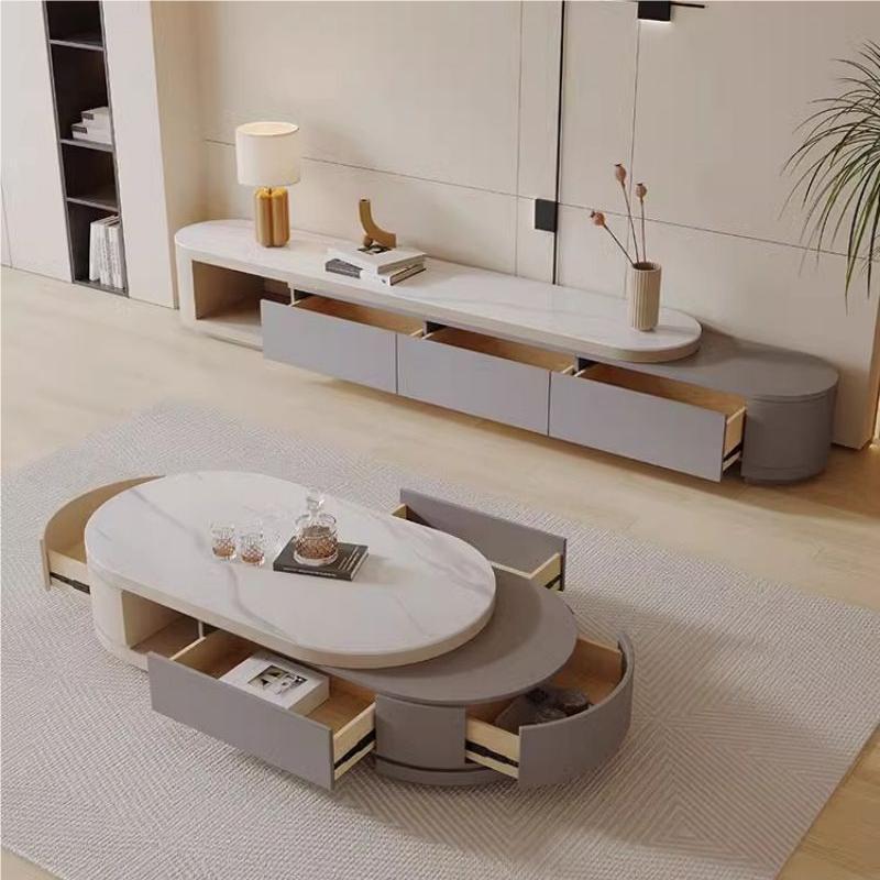 Tabla de té de roca de lujo ligera combinación de gabinete de televisión moderno y simple sala de estar tipo hogar pequeño gabinete de piso telescópico