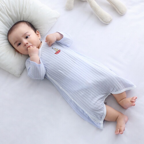 Baby clothes, summer style, baby air-conditioned room belly protection jumpsuit, baby sleeping bag, spring and autumn pure cotton newborn thin pajamas