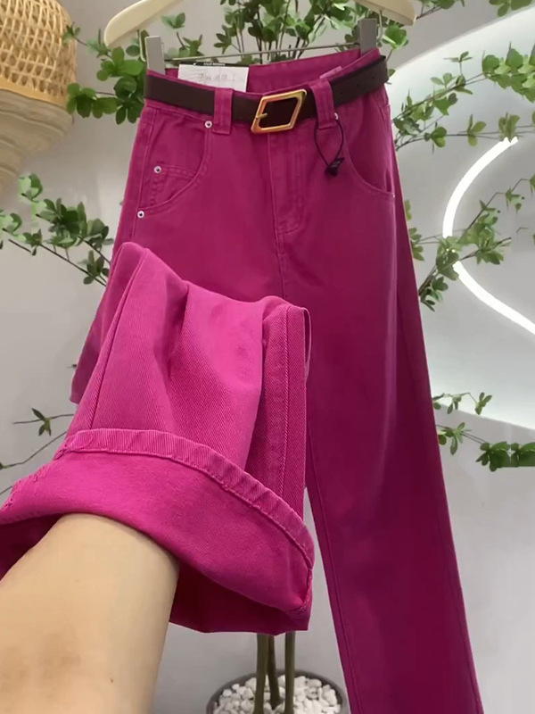 杏色直筒阔腿牛仔裤女2025早秋新款高腰宽松显瘦柔软浅色垂感长裤|undefined