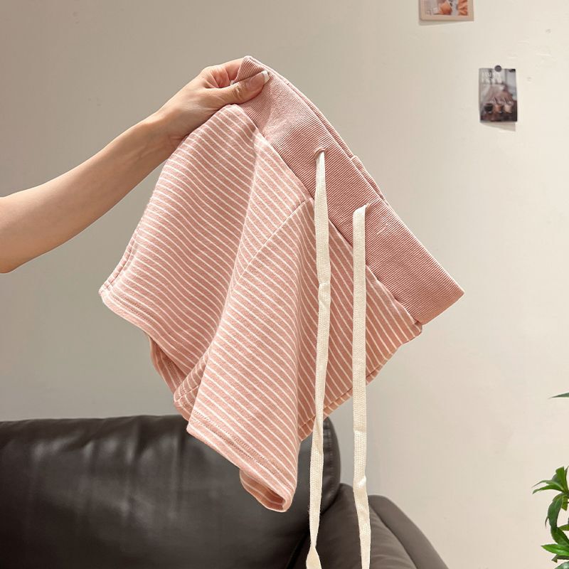 American Hot Girl Striped Knitted Casual Pants for Women Summer High-Waisted Slim Straight Pants Tight Hip Shorts Hot Pants