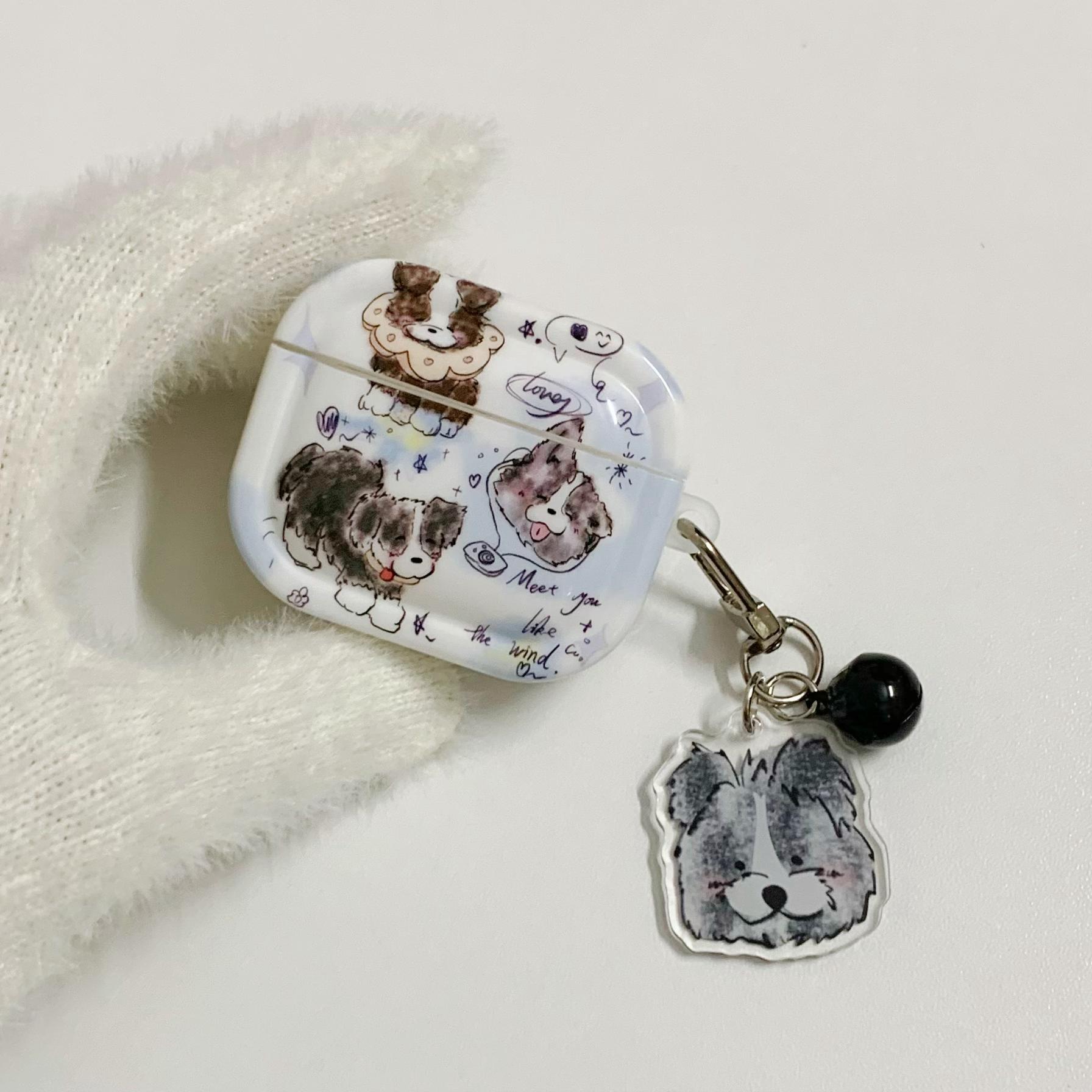 Ins divertidos dibujos animados graffiti borde pastor perro adecuado para AirPods 4 generación cubierta inalámbrica Bluetooth Apple 1/2 generación