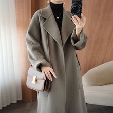 大码双面呢绒休闲冬季宽松羊毛大衣羊毛外套中年赫本风女士穿长款