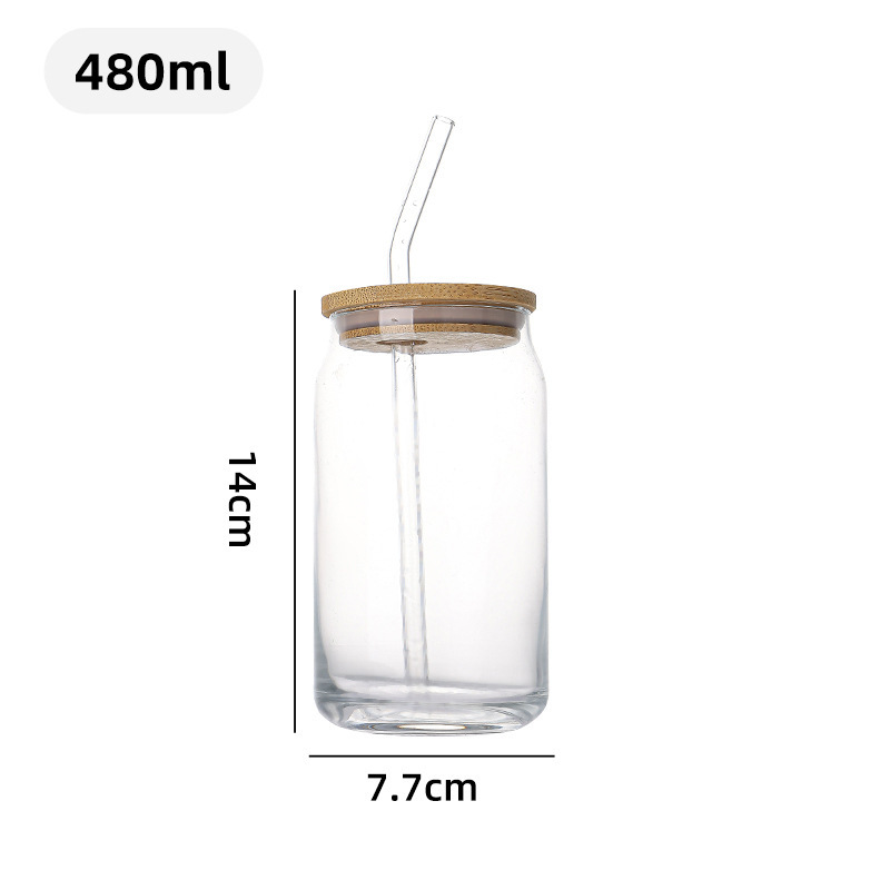 Vaso de Cola de 16 oz con Tapa y Pajita, Impresión UV Transfronteriza, Vaso de Vidrio Resistente al Calor para Té con Leche, Café, Tapa de Bambú, Vaso de Agua Tipo Mason Jar