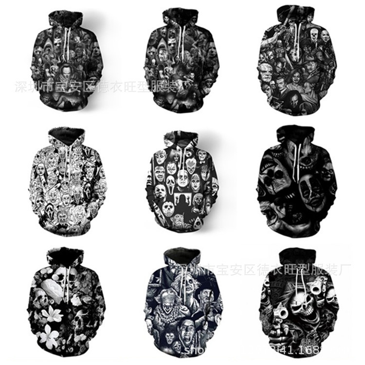 New foreign trade Halloween movie horror killer Series 3D digital printing sweater cosplay hoodie