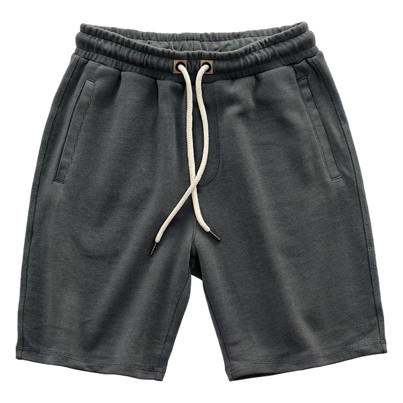 Pantalones cortos de punto pesado de los hombres de algodón retro japonés apenado perezoso cintura elástica deportes sueltos pantalones cortos casuales hombres
