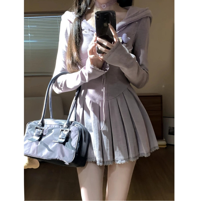 初恋纯欲甜美俏皮绝美针织连衣裙女春秋漂亮辣妹收腰小众裙子|undefined