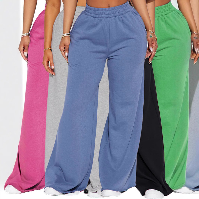 Amazon 2025 autumn and winter cross-border European and American women's leisure sports yoga elastic high waist wide leg loose pants
