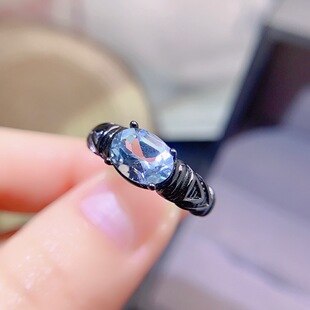 New natural topaz ring S925 silver inlaid main stone 6*8mm Joker net red explosions women's jewelry wholesale