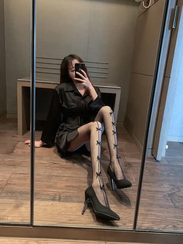 Spring and Summer Hollow bow popular popular fishnet socks j k stockings outer wear leg-shaping socks female socialite pantyhose