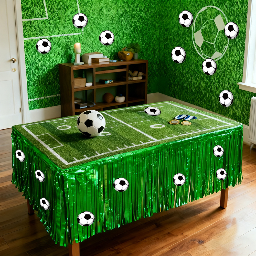 75*275cm World Cup Football Rain Silk Table Skirt Children's Birthday DIY Decoration Arrangement Football Sticker Table Curtain
