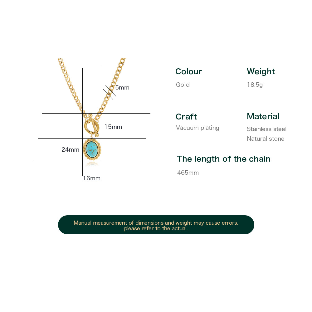 304 Stainless Steel Material Wholesale Jewelry Fashion Oval 304 Stainless Steel Turquoise Plating Stainless Steel Necklaces