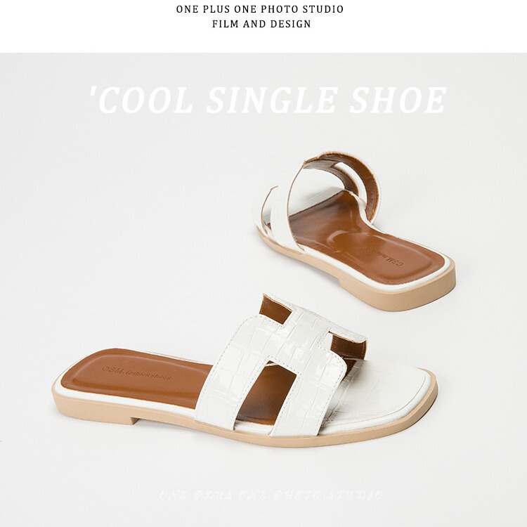 Classic Elegant ~ Crocodile Leather Slippers for Women to Wear Outside the Beach New Summer Sandals and Slippers Fashionable Beach Large Size 41-43