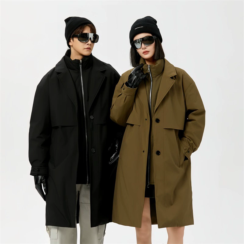 Трансграничный прилив бренд спорта на открытом воздухе поддельные две ветровки куртка пара прямая прямая теплая пуховик можно открыть