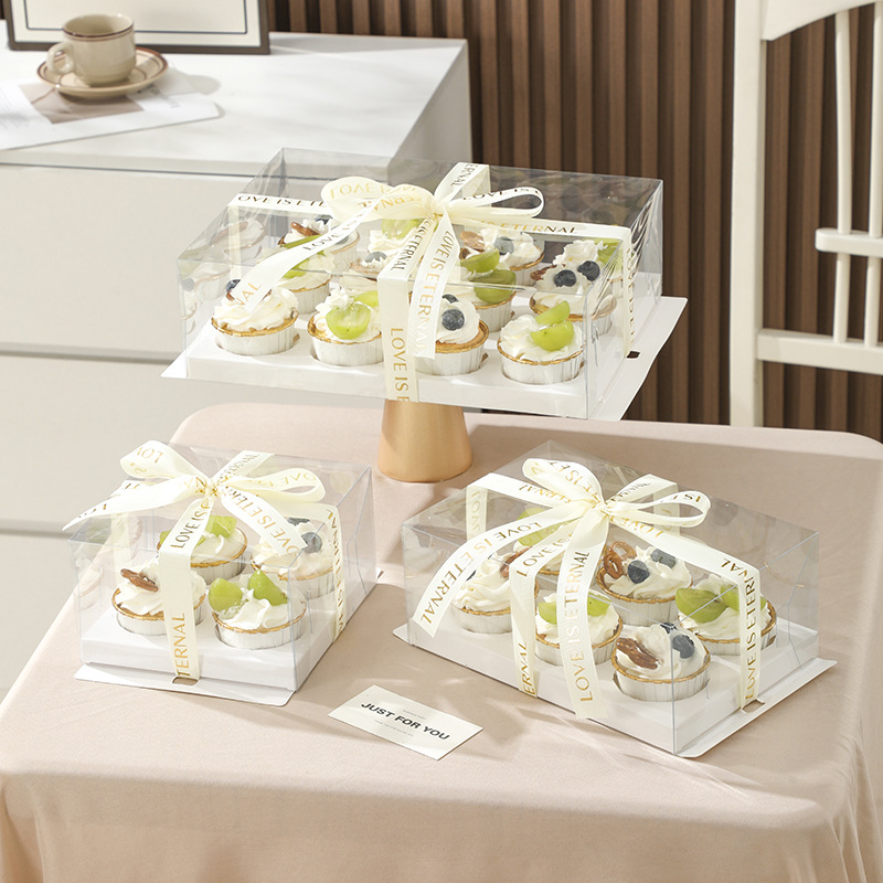 纸杯蛋糕包装盒透明加高纸杯子手提打包盒子4/6/12粒