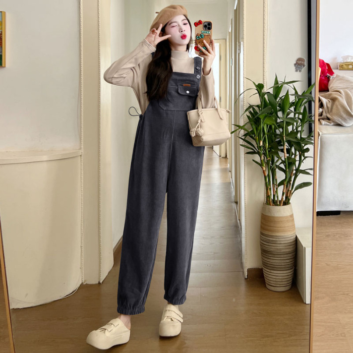 Dark gray suspender pants