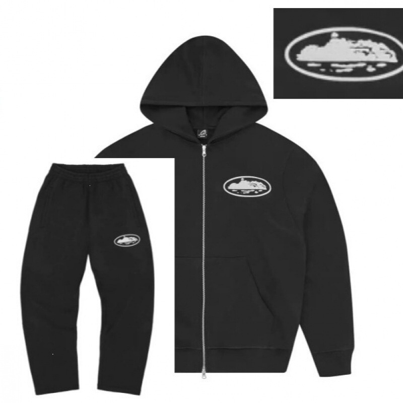 Alcatraz trendy street style loose hoodie set for men and women, hip-hop sports zip-up hooded pants set