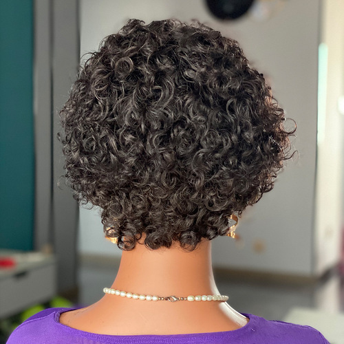 Curly pixie cut lace wig human hair real hair Xuchang lace wig short headgear
