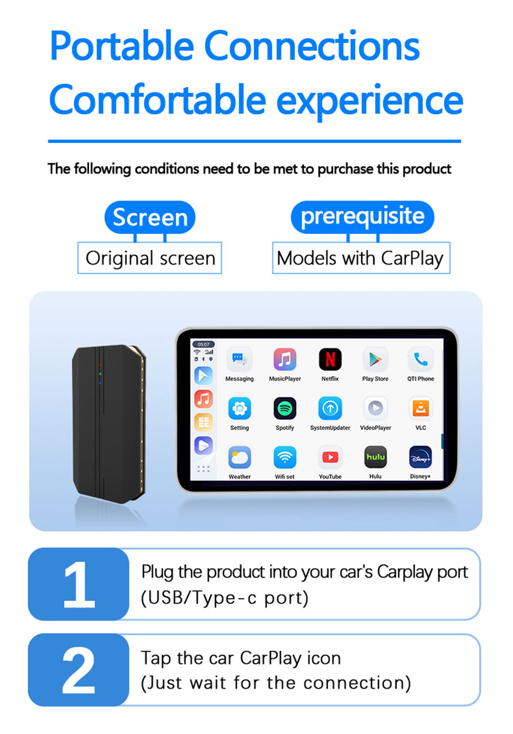 Cross-Border Carplay Box Wired to Wireless Carplay Android Box Android Auto Qualcomm 6125 Android