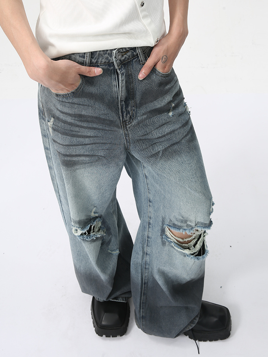 MTLCLOTHES Ropa de hombre | 2024 Verano Nuevo producto Traje de mezclilla rasguñado y sucio de moda americana Traje casual