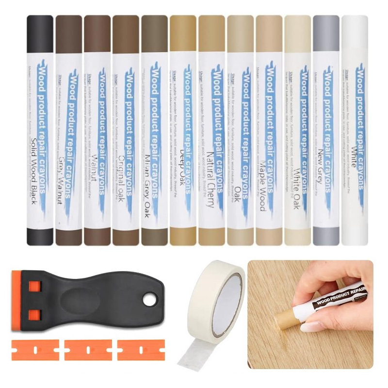 12色家具修补蜡笔跨境套装亚马逊木质板材橱柜钉眼填充修复实木|ms