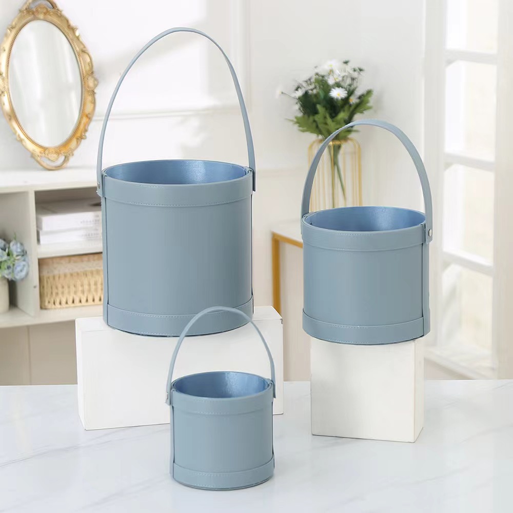 Caja de regalo complementaria, cubo para abrazos, cubo de cuero, caja de flores, caja de regalo redonda, cubo de arreglo floral coreano, caja de regalo de ramo de rosas del Día de San Valentín chino