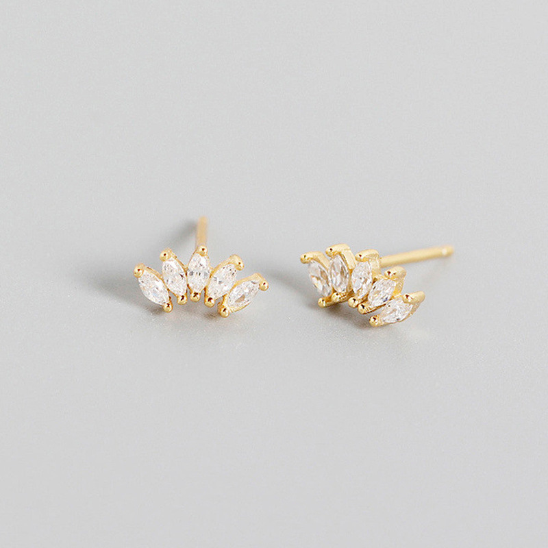 Simple Style Leaf Copper Ear Studs Gold Plated Zircon Copper Earrings