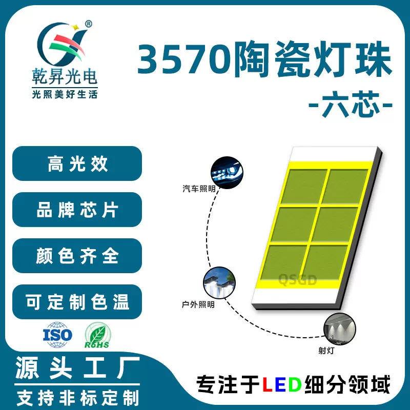 led光源3570冰蓝光大功率欧司朗大灯LED双色高亮3570陶瓷灯珠