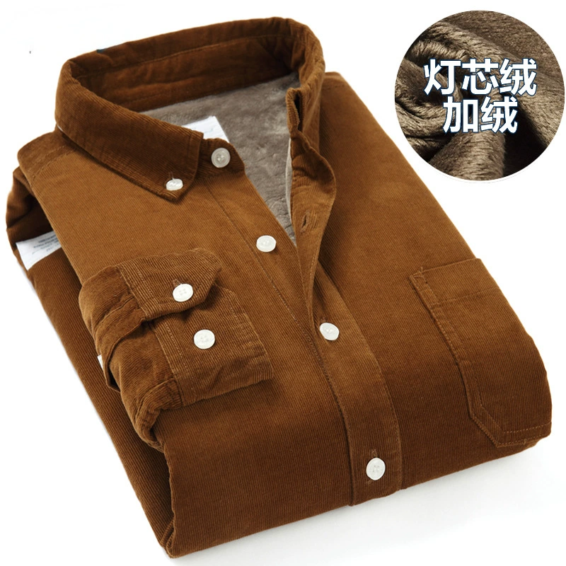 Corduroy velvet down Jacket, warm colour green shirt