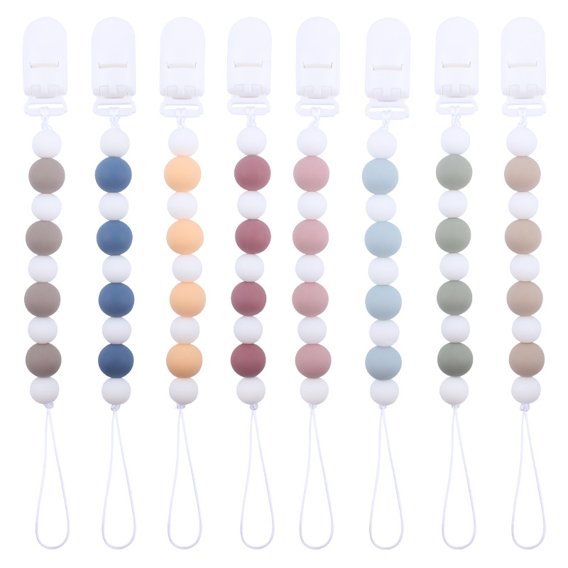 Nuevo bebé suministros de silicona chupete cadena calmante tamaño bebé cuentas mordedura pegamento molar anti-gota cadena AliExpress