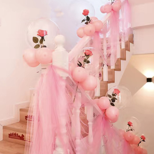 Wedding Staircase Decoration Set Handrail Gauze Wedding Room Arrangement Balloon Set Wedding Supplies Latte Art Romantic Creativity