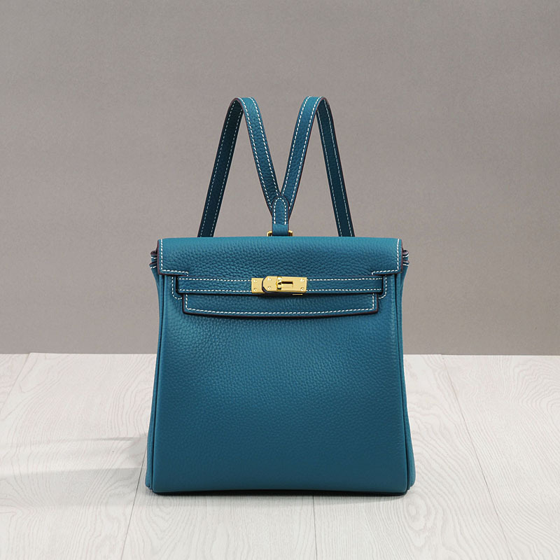 Kelly Backpack Women's Genuine Leather First Layer Cowhide School Bag Backpack Litchi Pattern 2024 New Style Casual Casual Fashion