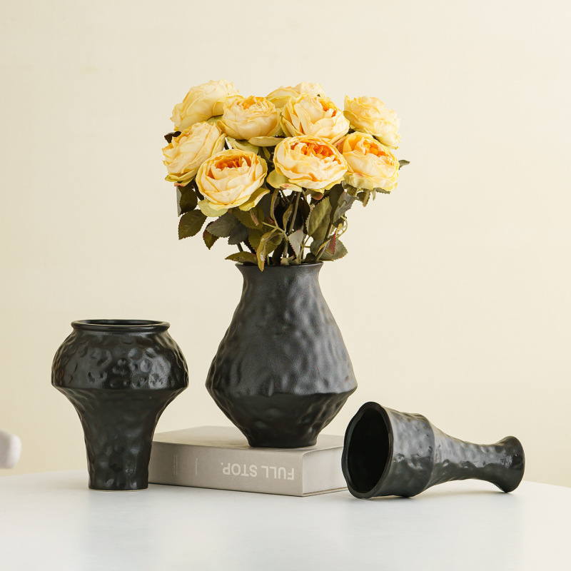 Simple Modern Rustic Ceramic Flower Arrangement Ornament for Living Room, Tall Ceramic Vase, Tv Cabinet Decoration, Vintage Dried Flower Arrangement