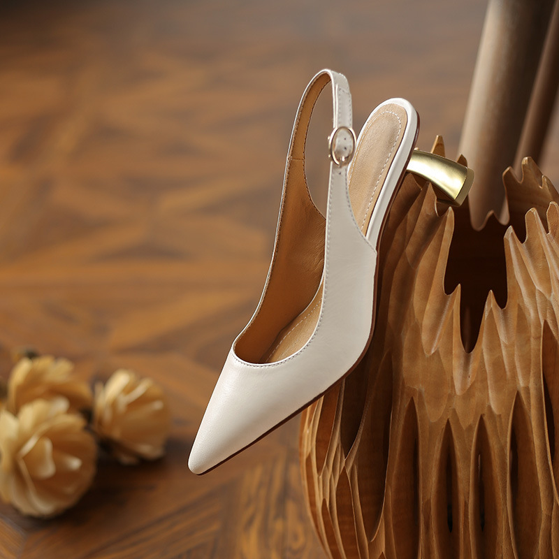 Huiyang French retro Baotou sandals women's medium heel soft leather stiletto high heels pointed toe summer new style_vogarts.com