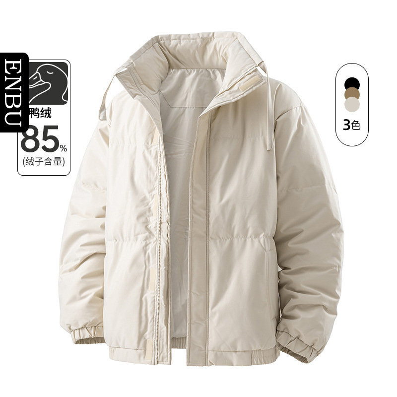 Enbu New Autumn and Winter Men's Stand-Collar Trendy Loose-Fitting White Duck down Thick Warm down Jacket Men's Coat