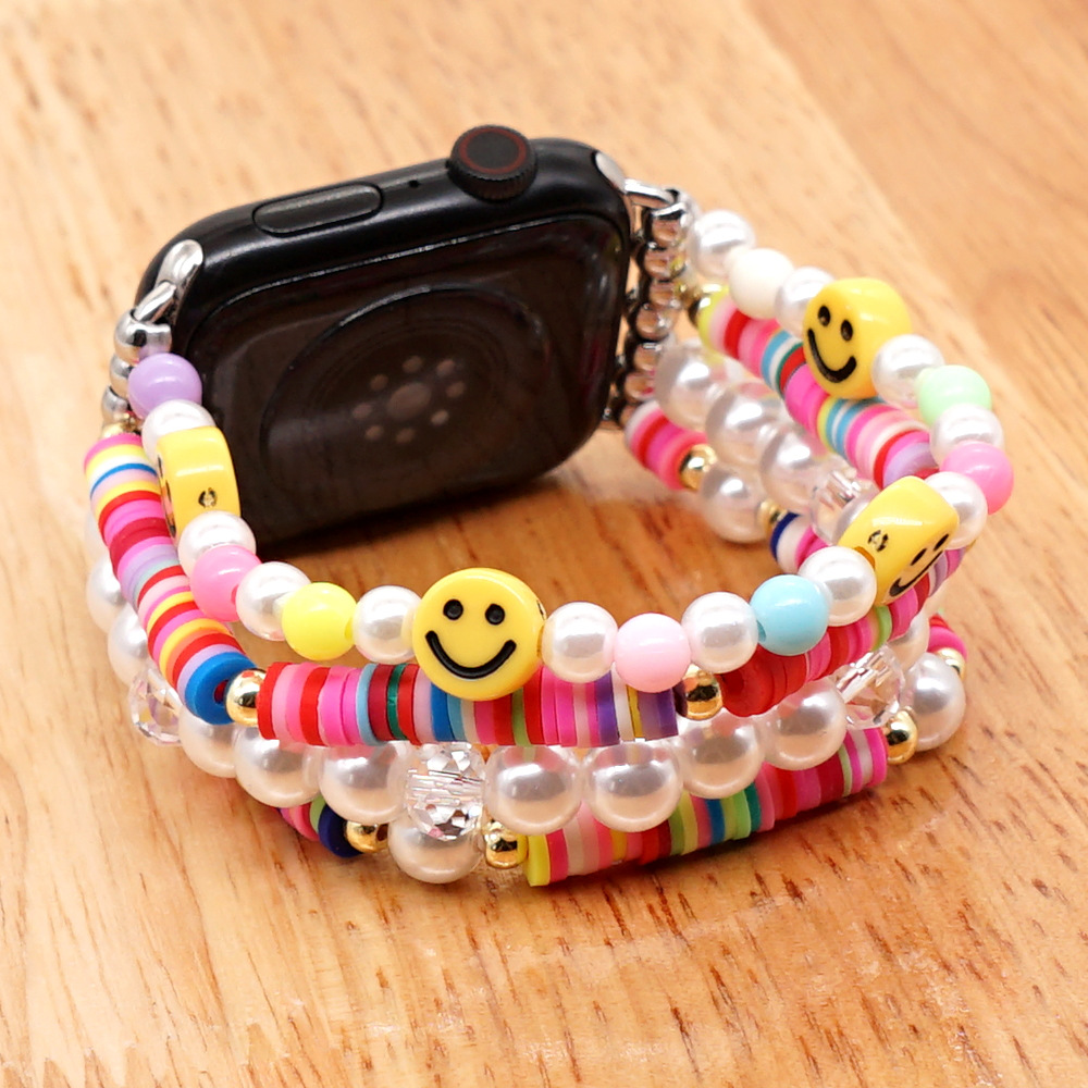 80g Weight soft clay Material Geometry Pattern Ethnic Style Style Bohemian Style Polymer Clay Imitation Pearl Beaded Watch Band Suitable For Watch 3
