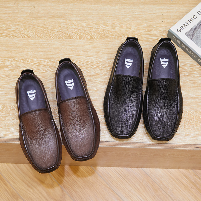 New single-layer leather bean shoes comfortable breathable flat men's leather shoes_voghion.com