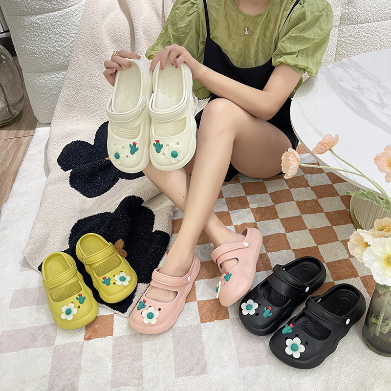 Mary Jane Croc Shoes Women's Fashion Cute DIY Thick-Soled Cartoon Summer New Lazy Beach Sandals