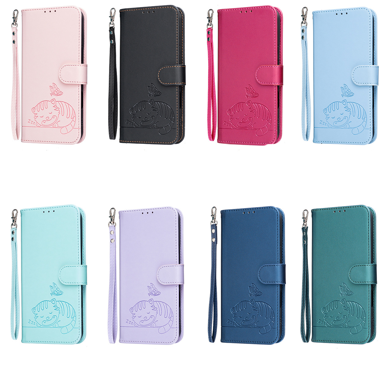 适用iPhone17皮套 三星S26纯色猫咪蝴蝶压纹防盗刷插卡谷歌10A