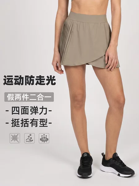 Women's Two-in-One Tennis Skirt, Quick-Dry, Breathable, Pleated Skirt with Lining, Anti-Exposure, Fitness Yoga Short Skirt for Summer DK382