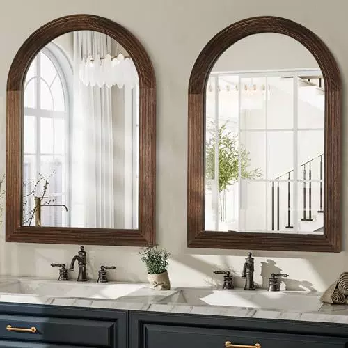 化妆镜卧室实木复古美式挂墙镜台式桌面梳妆镜北欧中古法式浴室镜