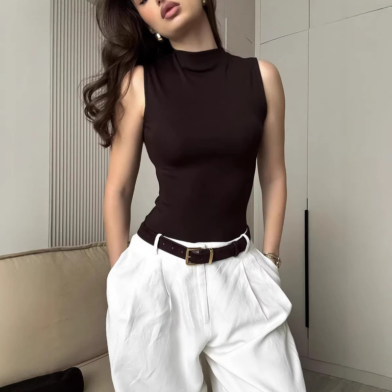 Cross-Border European and American Style Solid Color High-Neck Vest Fashion Casual Vest Women's Top 2026 Spring and Summer New Model