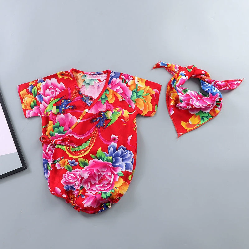 Малыш северо-восточный большой цветок ледяной шелк треугольник Харское пальто ребенок с короткими рукавами