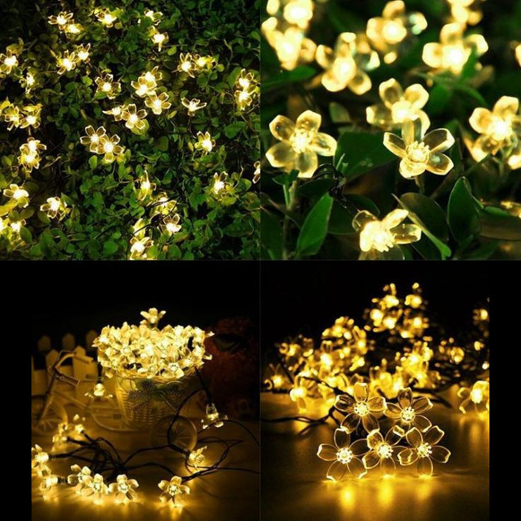 Solar-Powered Cherry Blossom LED String Lights – Waterproof Outdoor Fairy Lights For Garden, Camping, Fence Decoration_voghion.com