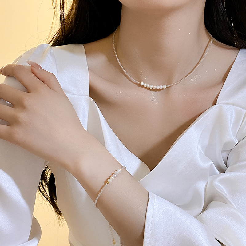 森系韓版莫桑水晶施家珍珠項鍊春夏鎖骨鏈飾品項鍊女百搭高級感