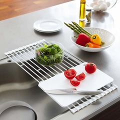 Iron foldable sink drainer rack, kitchen sink drainer curtain, vegetable fruit bowl dish drainer stand