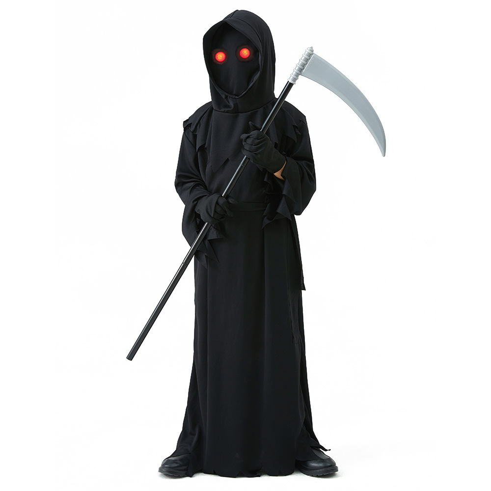 Halloween juego traje niños misterioso horror muerte vestido fresco pelo rojo luz ojos enviar hoz en stock